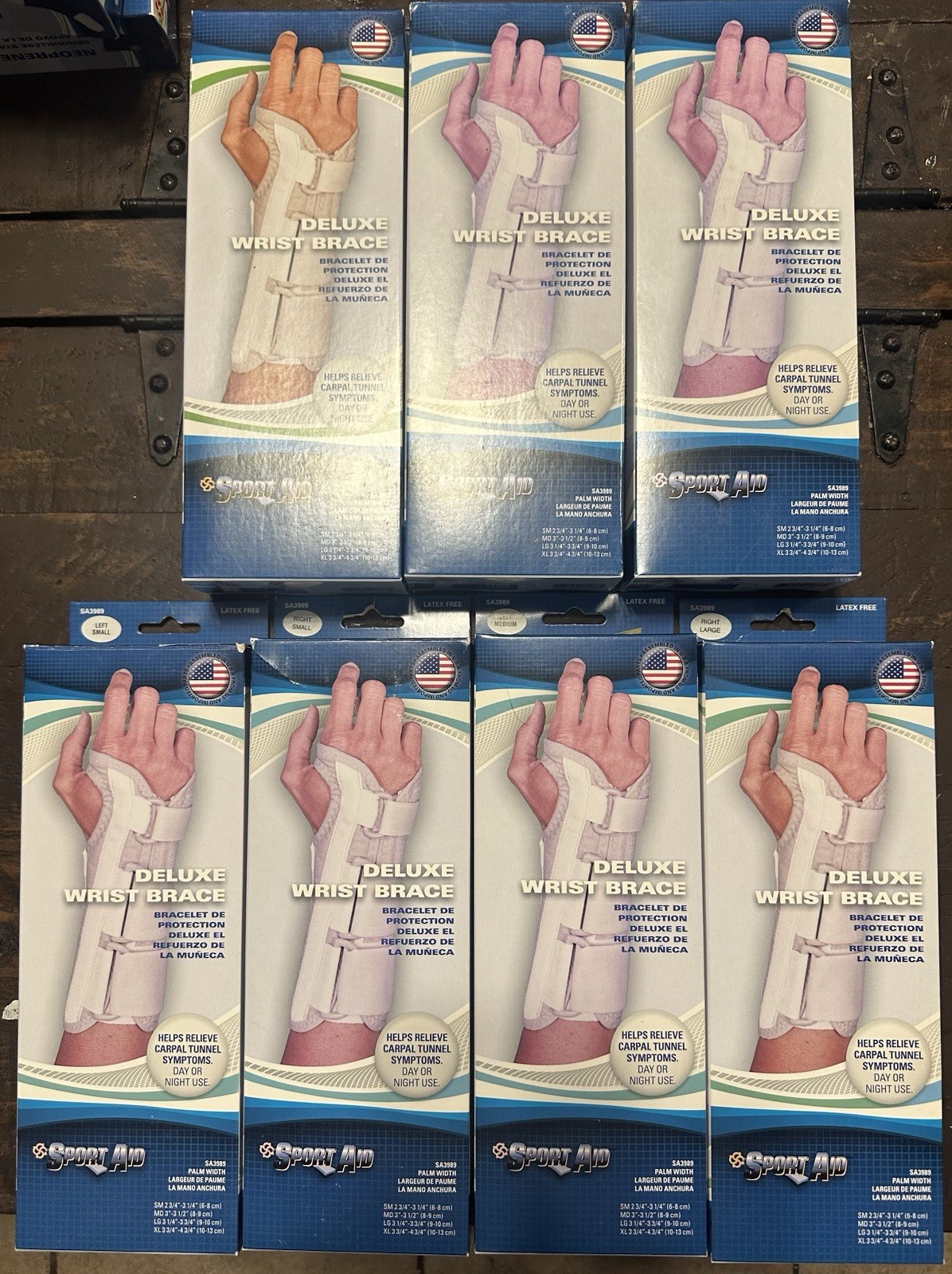 Sport-Aid deluxe Wrist Brace Lot Of 7 Various Sizes