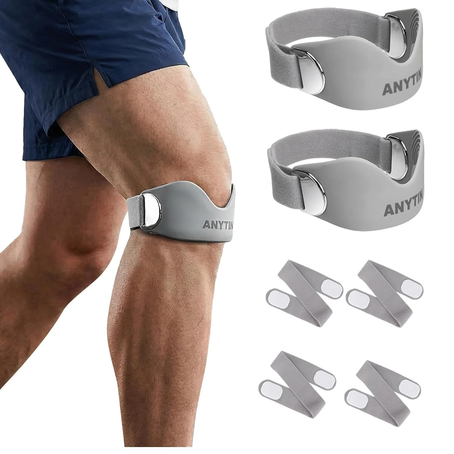 Silicone Patellar Tendon Support Strap 2 Pack, Knee Brace for Women & Men