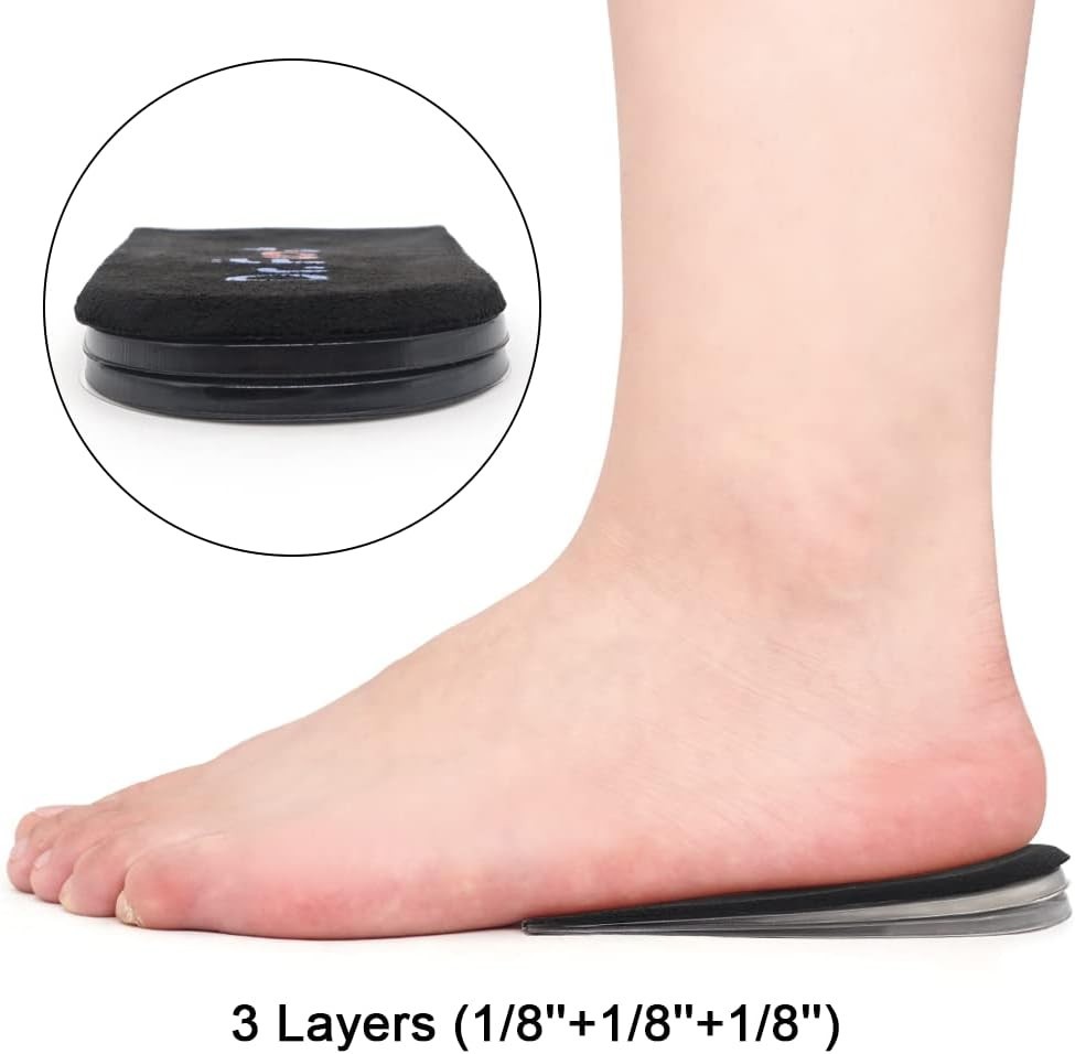 Foot Pain Relief Heel Lift Insoles – Washable Height Adjustable Inserts in Black