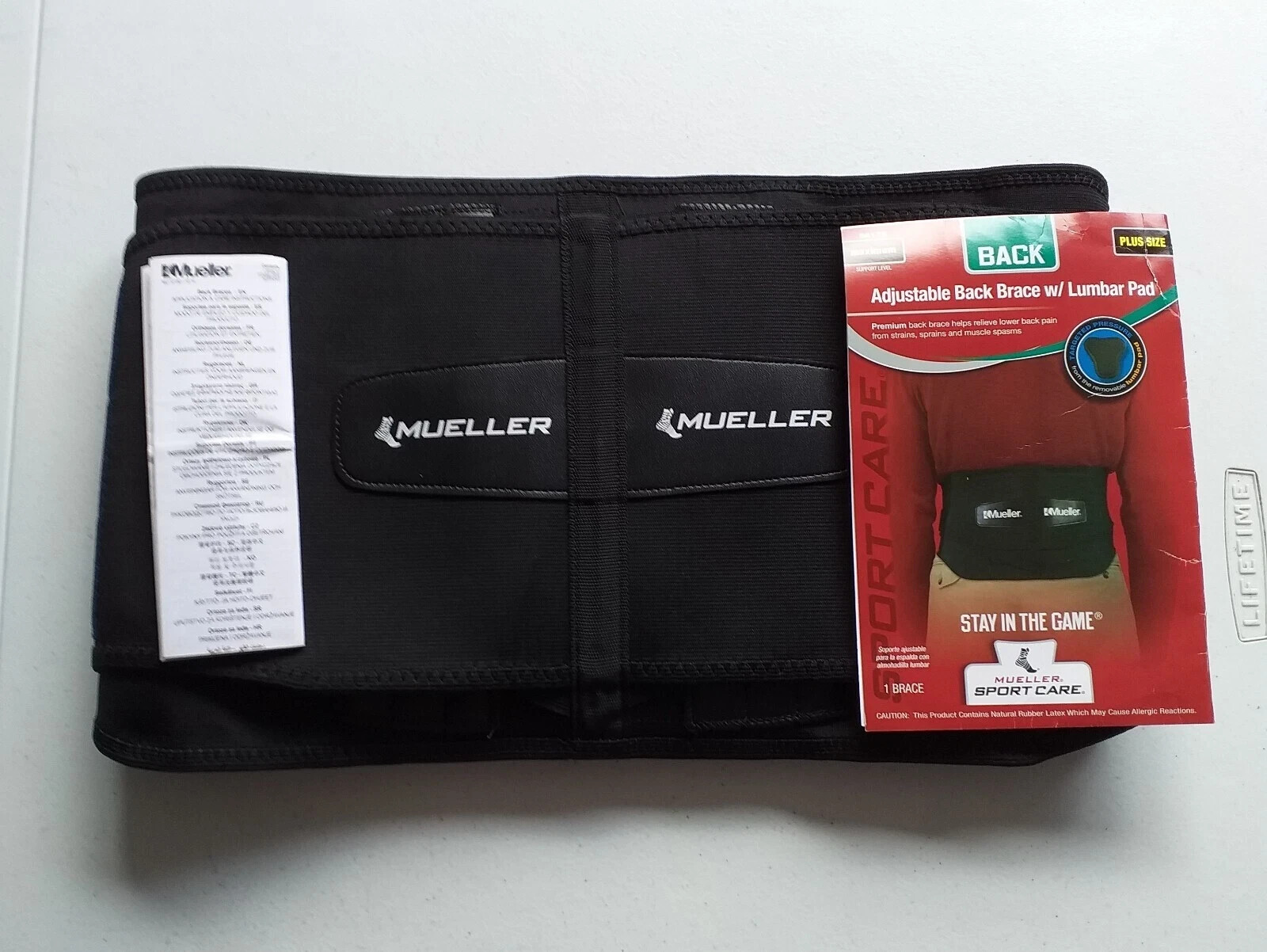 Black MUELLER Adjustable BACK BRACE Support w/ Removable Lumbar Pad ~ PLUS SIZE