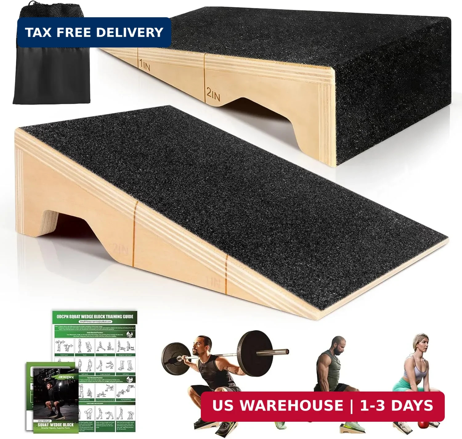 Squat Wedge Block, 2 Pcs Non-Slip Wooden Squat Wedge for Heel Elevation & Weight