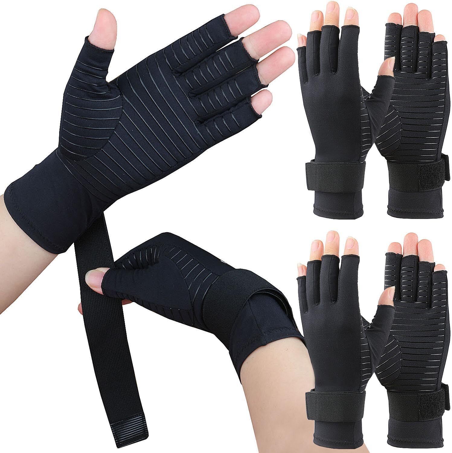 2 Pairs Copper Arthritis Gloves for Carpal Tunnel Pain Relief w/Adjustable Strap