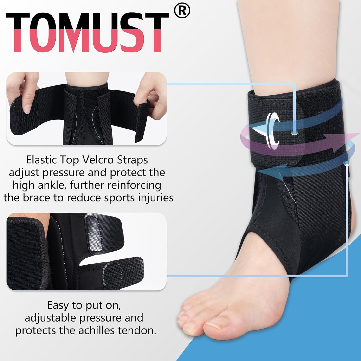 Ankle Brace with Side Stabilizers – Adjustable Support for Sprains & Pain LG