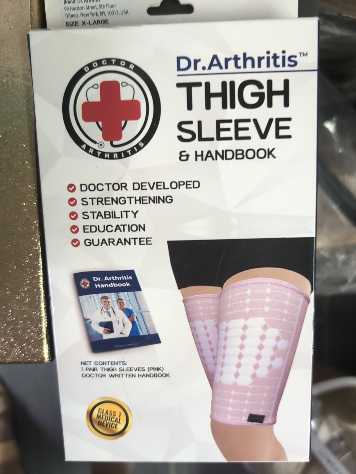 DR ARTHRITIS THIGH SLEEVE & HANDBOOK PAIR PINK Nylon Rubber Spandex Size XL