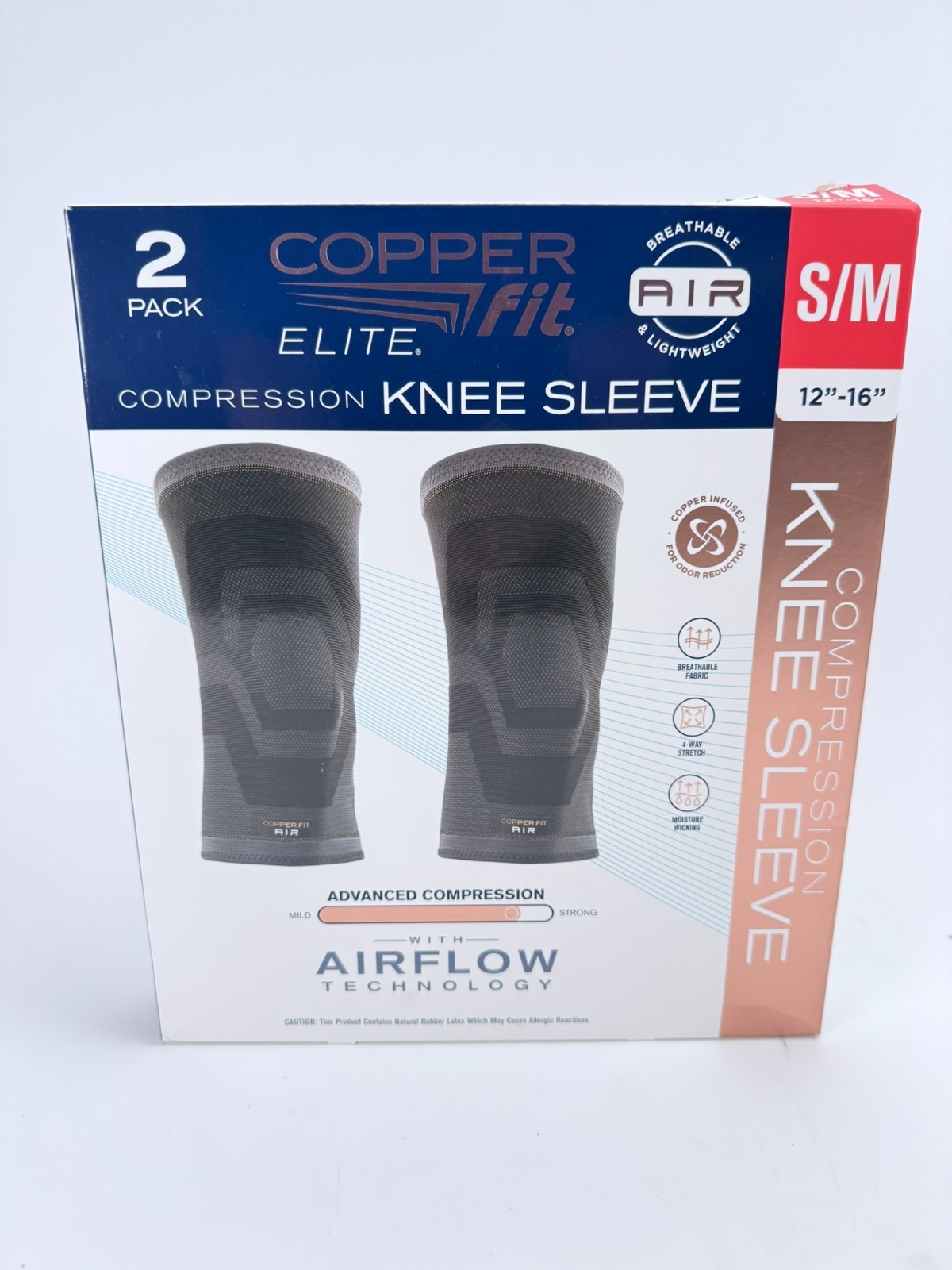 Elite Copper Fit Knee Compression Sleeve Flexible S/M 12″-16″, 2-PACK