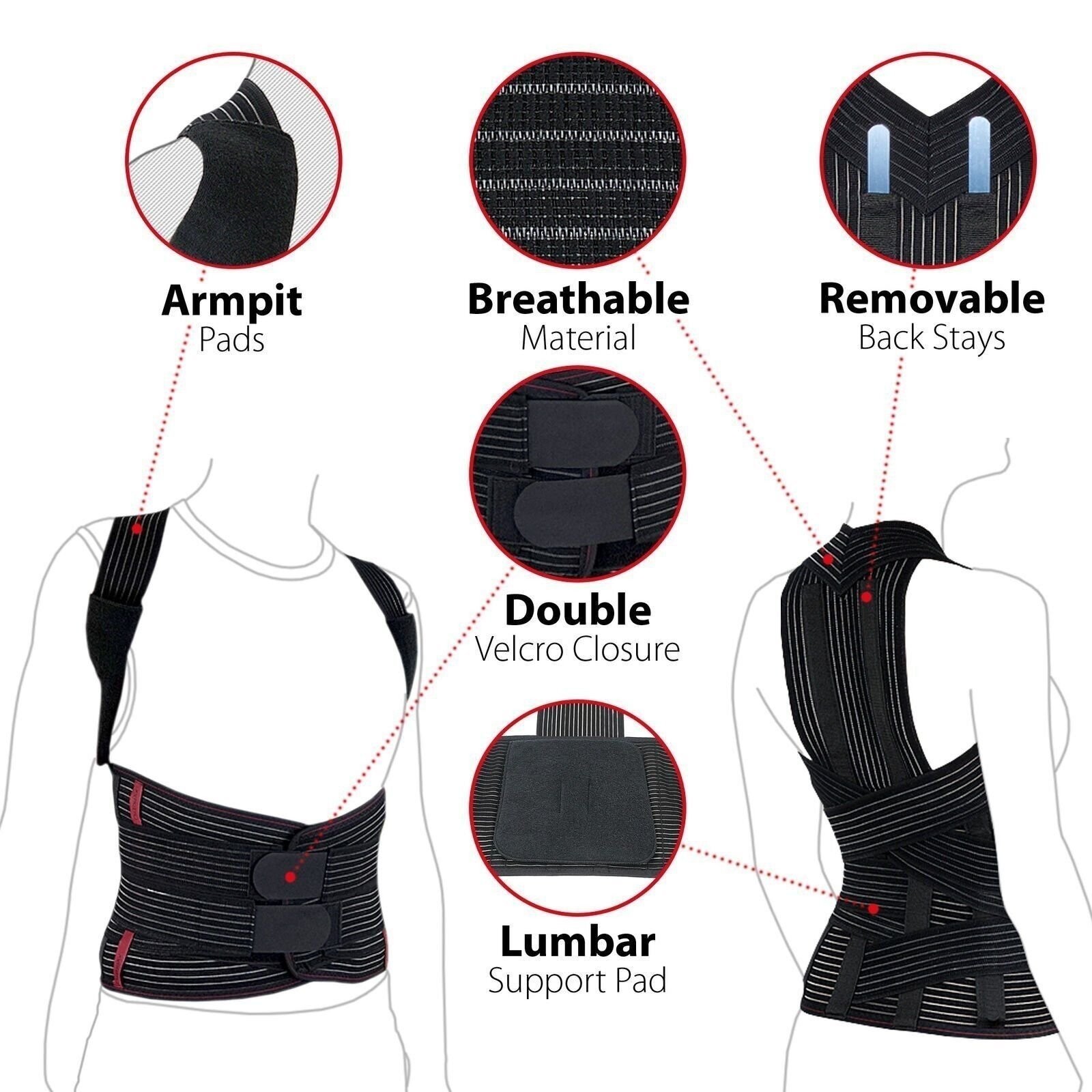 Full Back Support Brace with Removable Dorso-lumbar Pad – Back Pain Relief