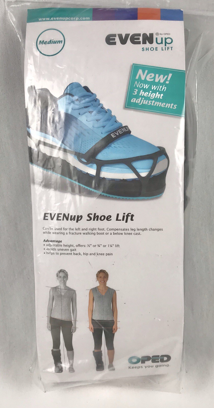 EVENup Shoe Lift Height Adjustable Right or Left Foot MED Men 8.5-10.5Women 9-11