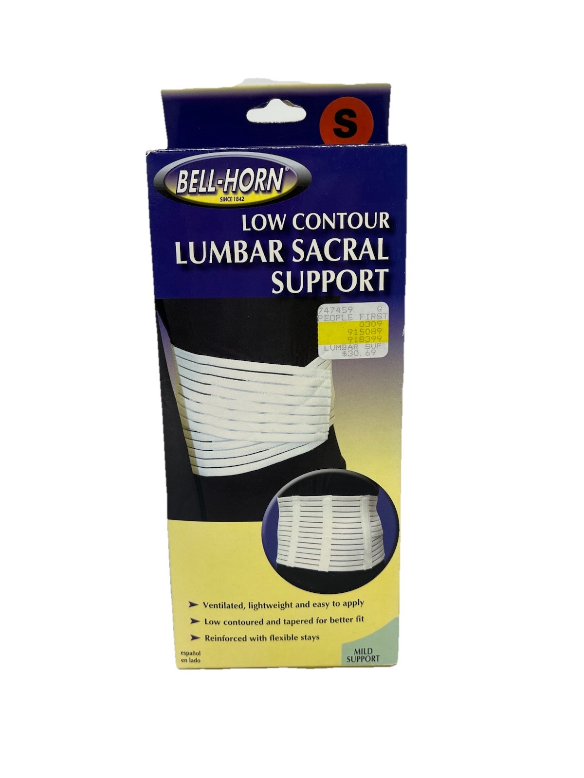 NEW Bell-Horn Low Contour Lumbar Sacral Suppport Size Small White Color
