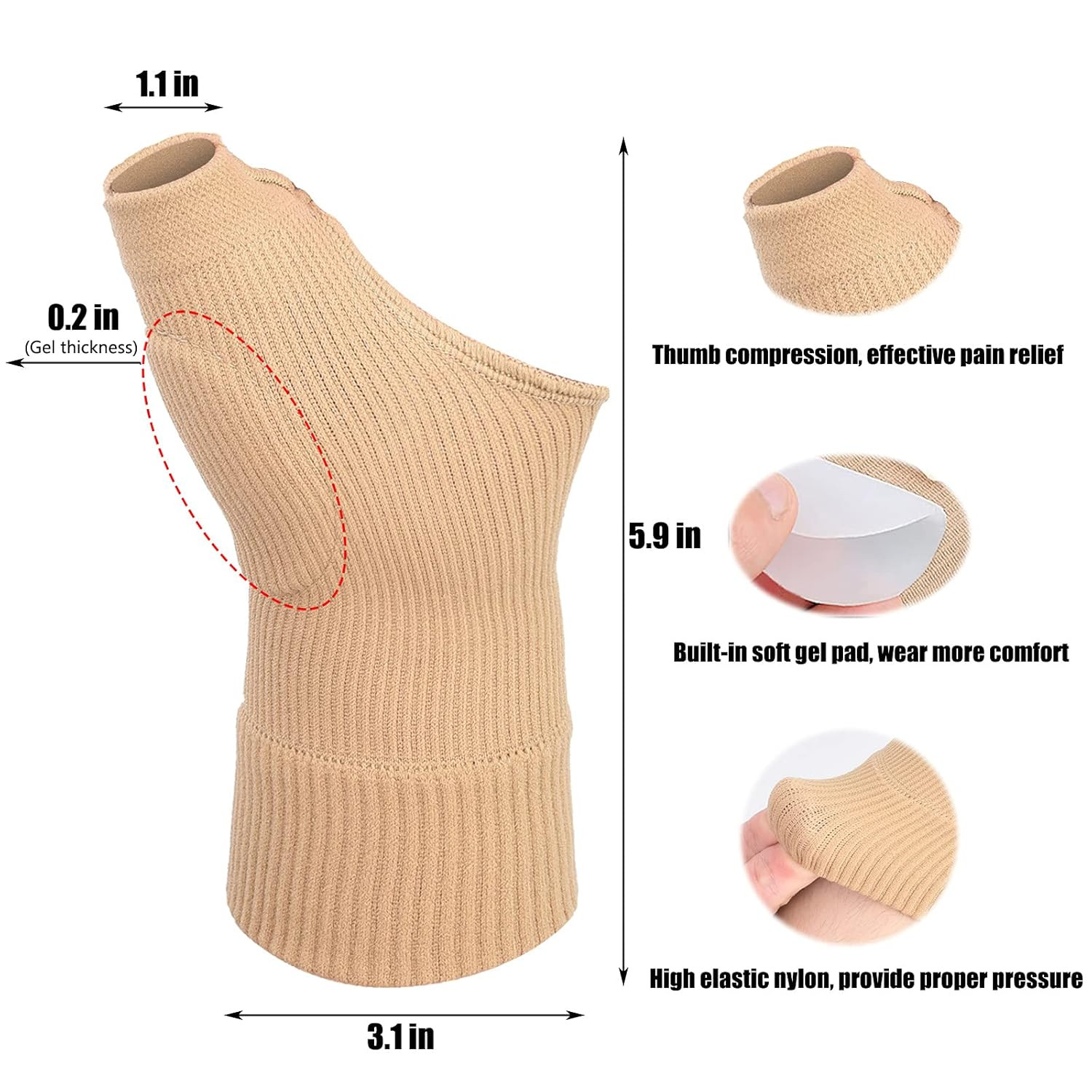 Thumb Wrist Support Braces,Breathable Thumb Compression Sleeves with Soft Gel Pa