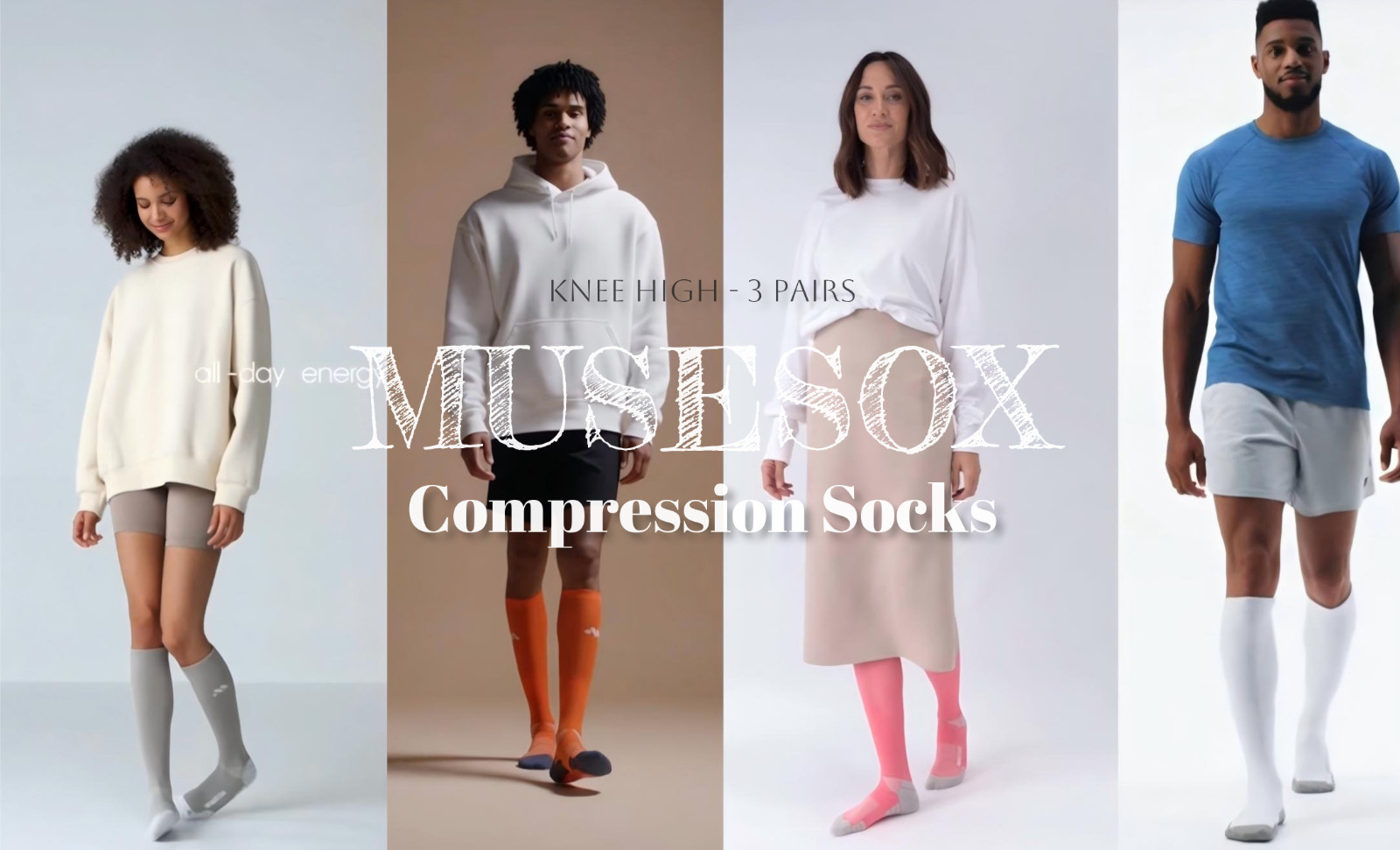 Knee High Compression Socks 15-20mmHg for Men & Women – 3 Pairs, Circulation Sup