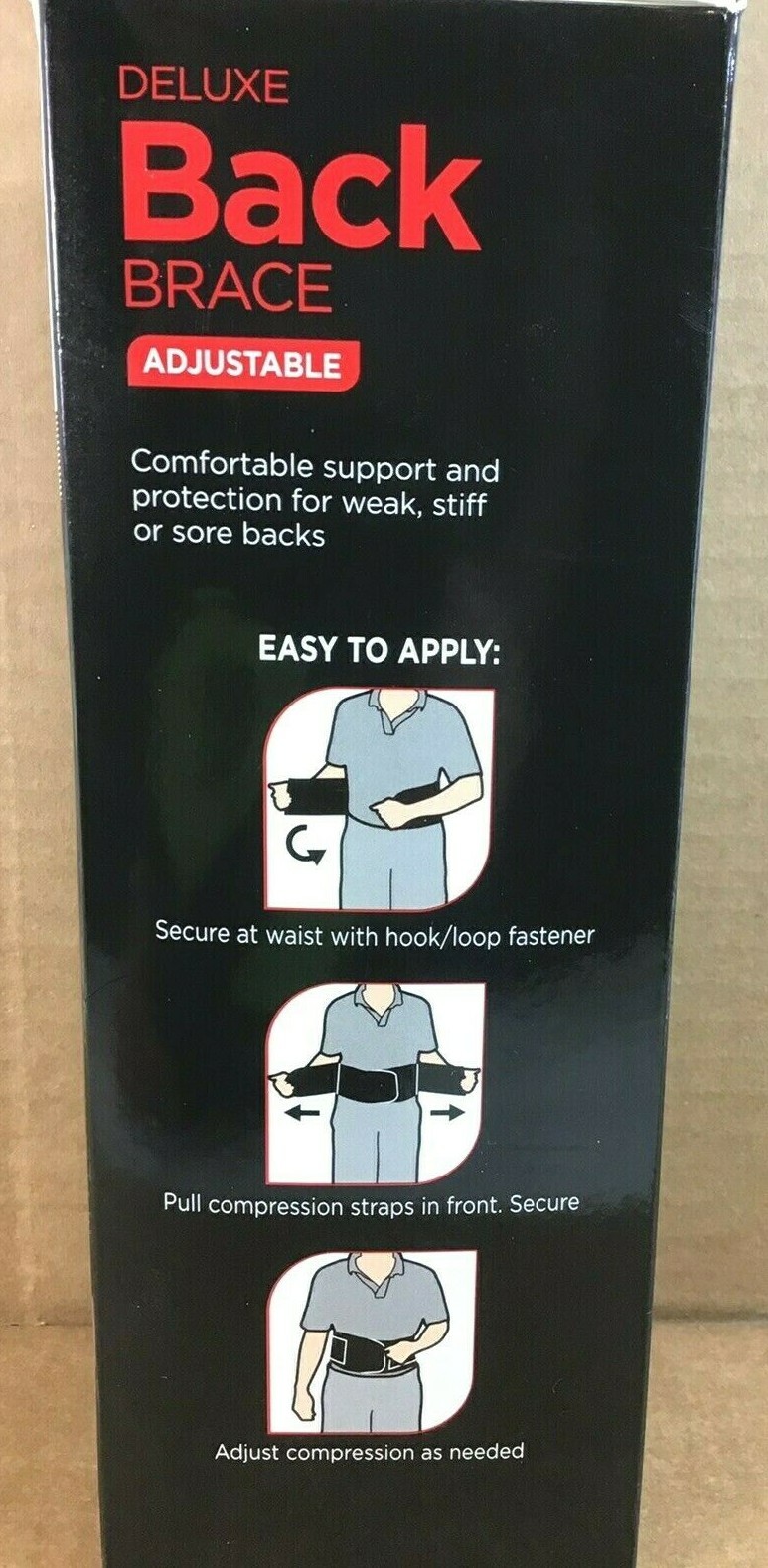 Equate DELUXE ADJUSTABLE BACK BRACE NEW ONE SIZE UNISEX BLACK COLOR – D19