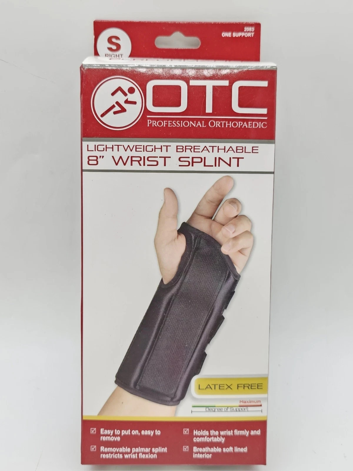 OTC 2083 Small Right Hand Lightweight Breathable Wrist Splint 8in Black NEW