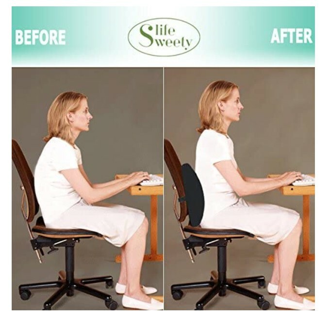 100% Memory Foam Office Chair Lumbar Back Cushion Support- Black, Washable- New