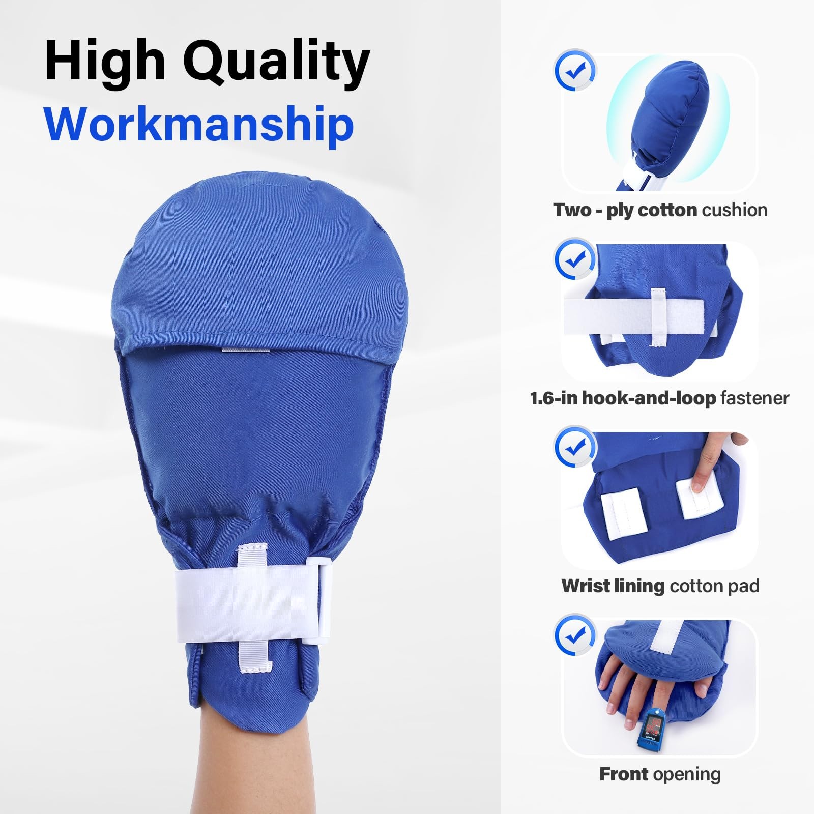 BORuner Dementia Gloves 2pcs |Double-Padded Restraint Security Mitts,Open Front