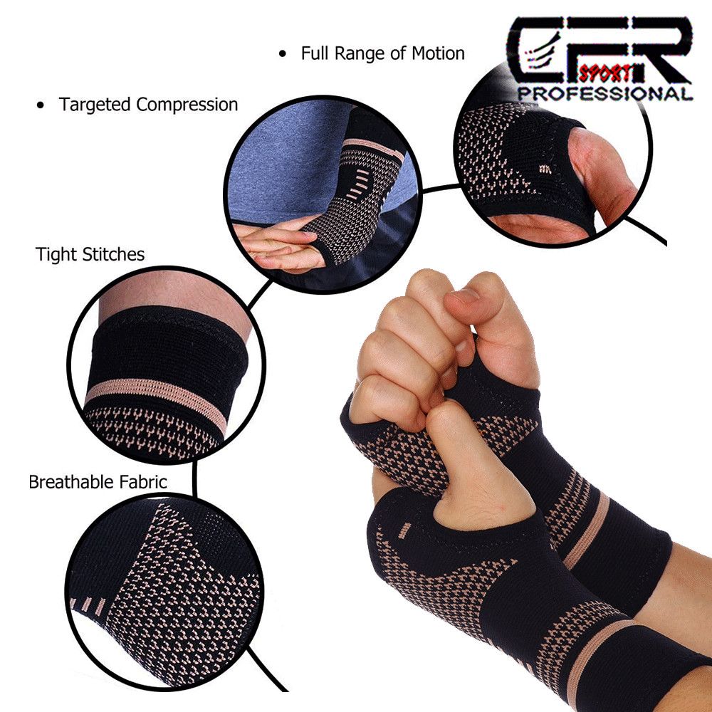 Copper Wrist Support Brace Compression Sleeve Arthritis Carpal Tunnel Hand Sport