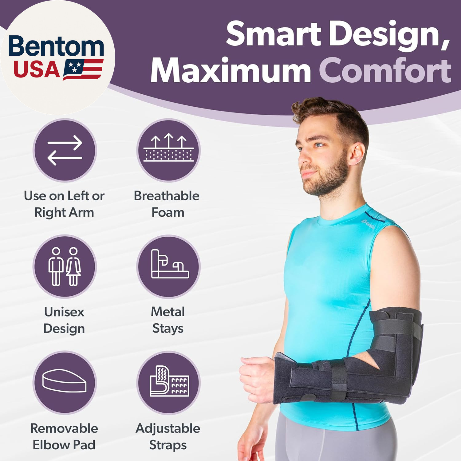 Elbow Immobilizer Brace | Removable Long Arm Cast and Soft Forearm Orthosis Spli