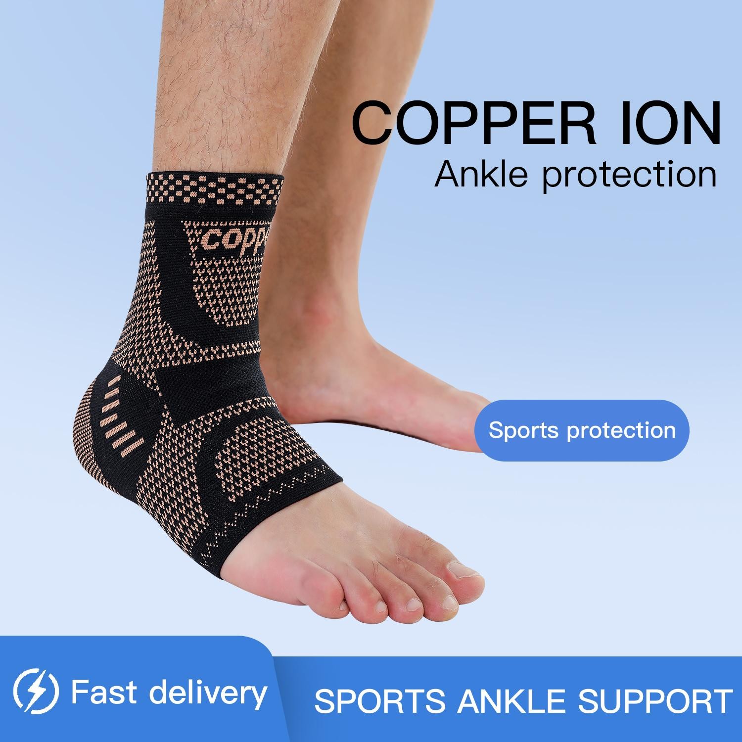 Copper Ankle Support Brace, Elastic Knit, Sports Injury Protection for Men/women