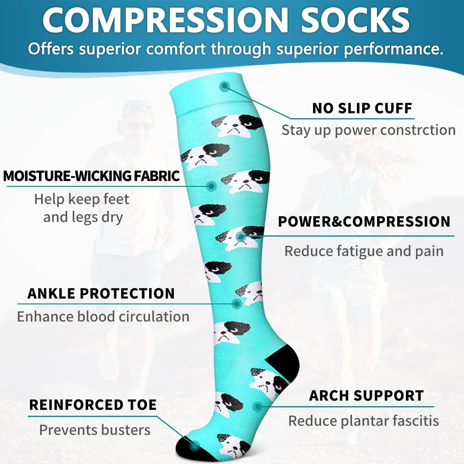6 Pack Copper Compression Socks for Women and Men Circulation-Best Support for M