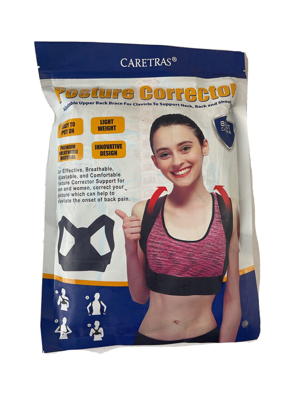 CARETRAS Adjustable Posture Corrector Upper Back Brace Lightweight Support