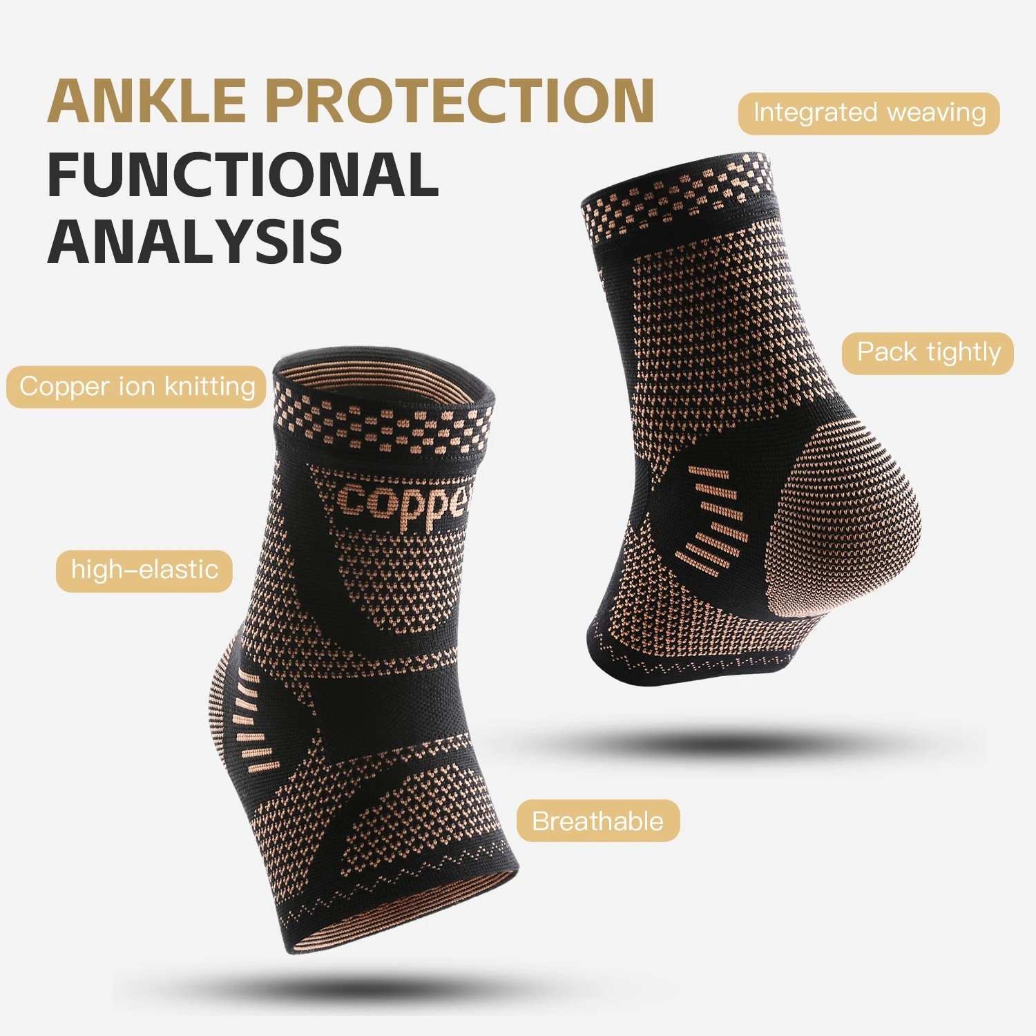 Copper Ankle Support Brace Compression Sleeve Socks Elastic Foot Pain Relief