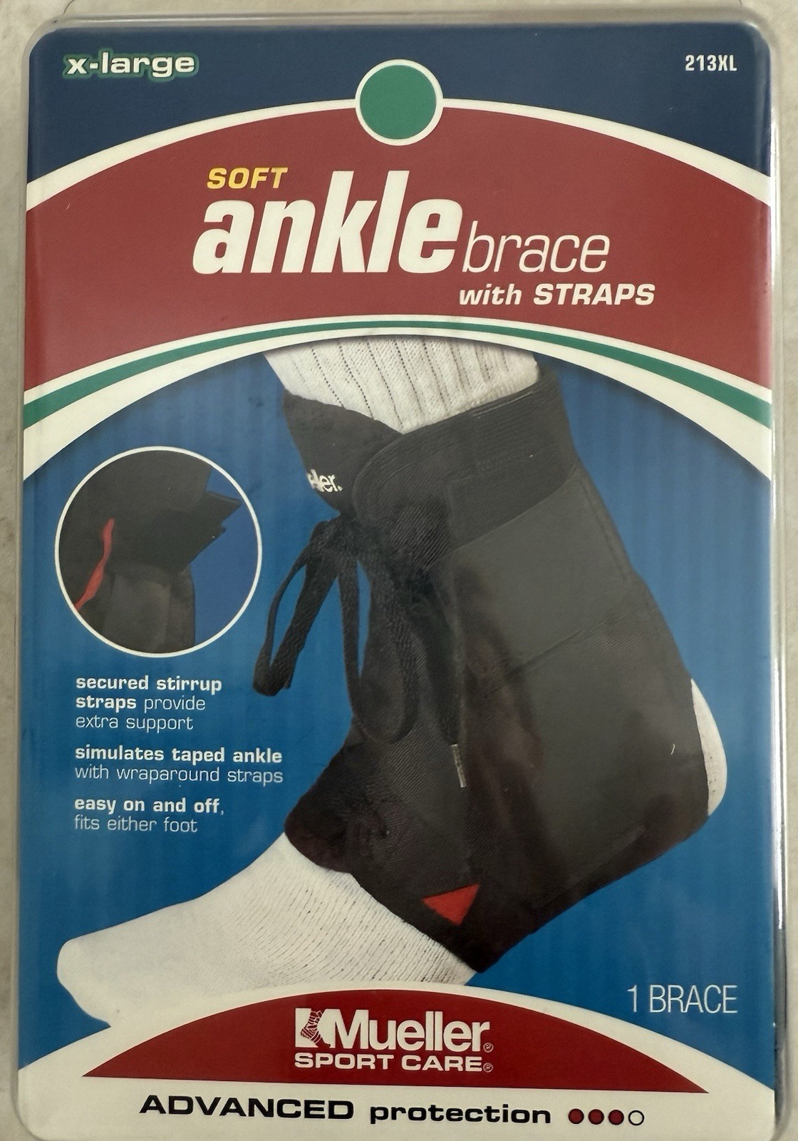 Mueller Ankle Brace w/Straps and Laces 213XL Extra Large NIP Left or Right New