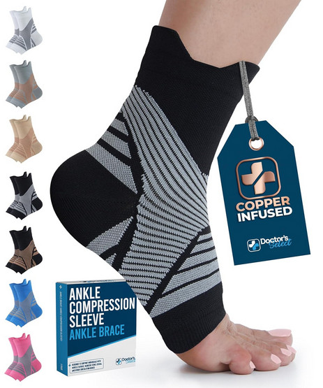 Copper Ankle Sleeve Compression Support Brace Toeless Sock Men Women