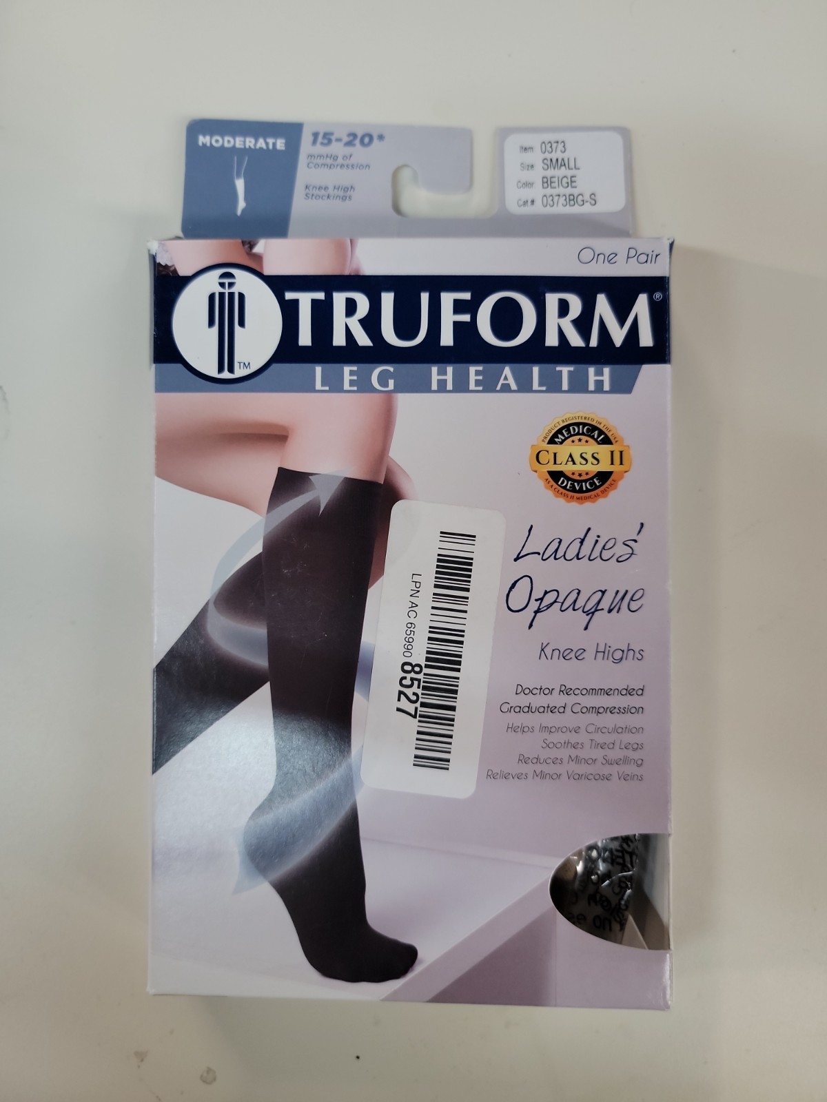 Truform Leg Health Ladies Opaque Knee Highs 15-20 mmHg Small Beige New Unused