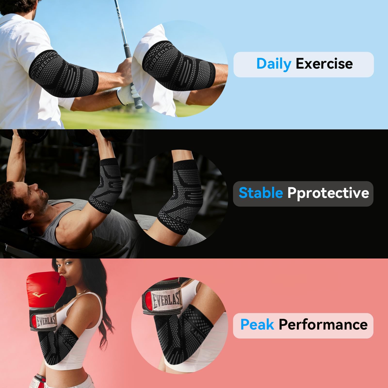 INDEEMAX Copper Elbow Compression Sleeve, 2 Pack Elbow Brace for Tendonitis a…