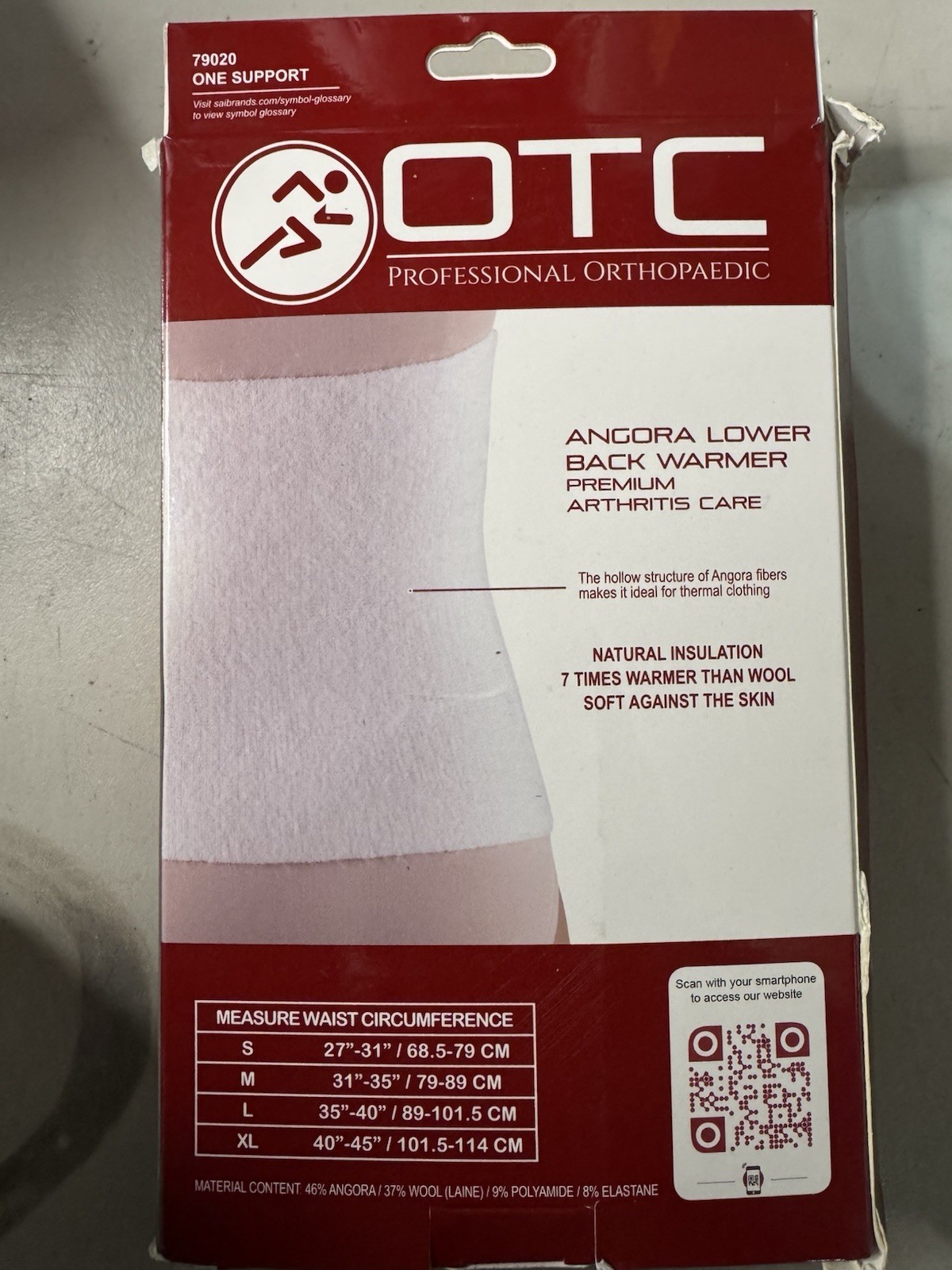 OTC Back Warmer Angora Arthritis Relief, White, Medium