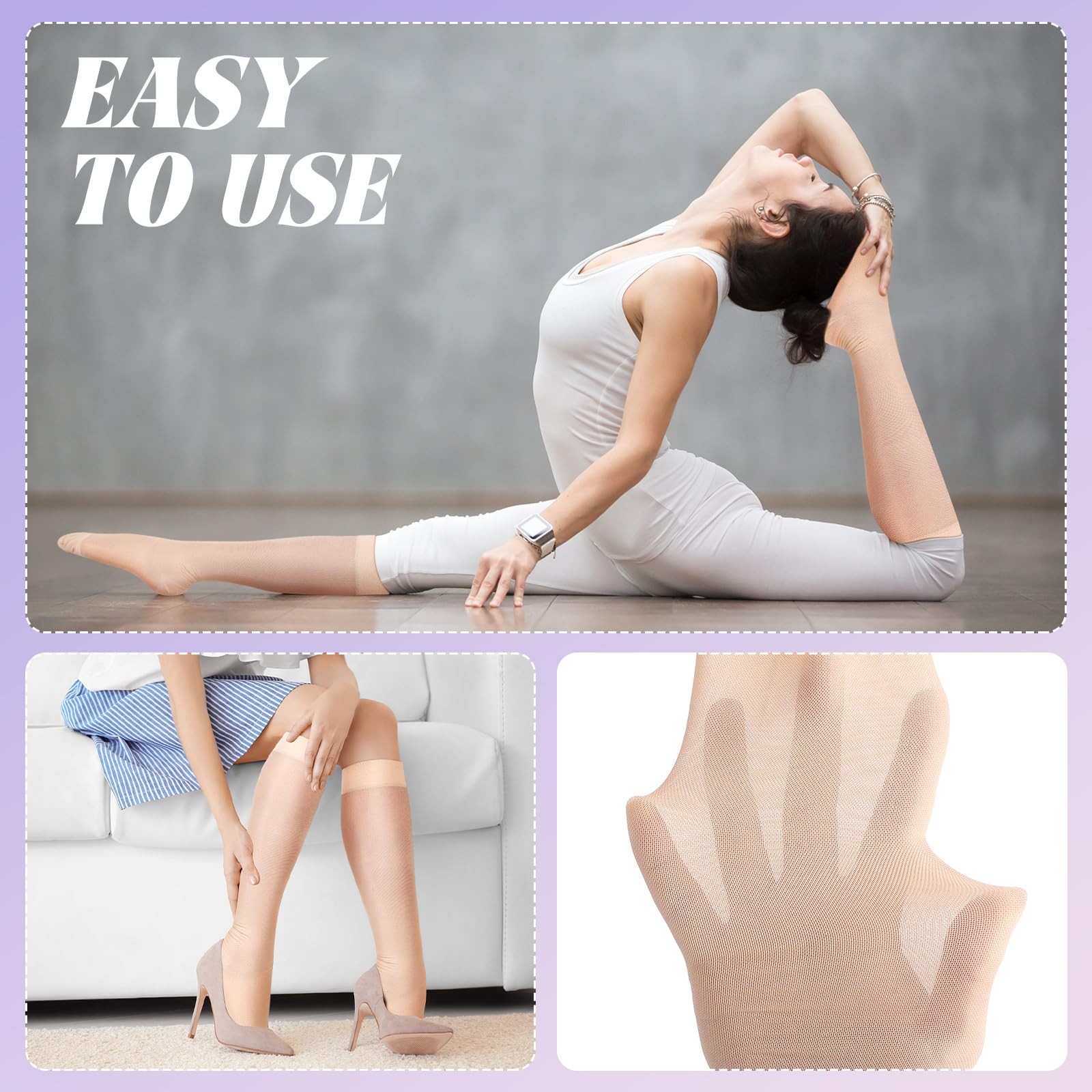Tisancy 4 Pairs M Knee High Compression Socks 8-15mmhg