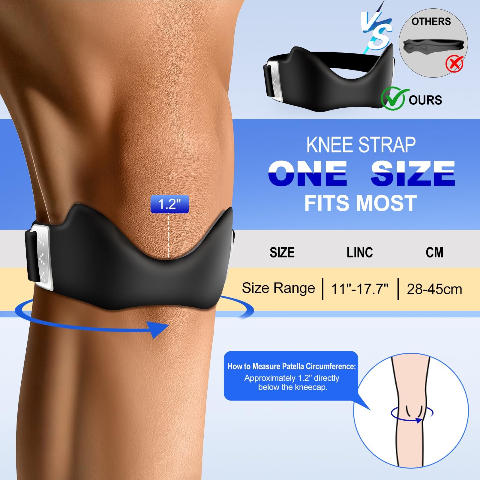 Silicone Patellar Tendon Support Strap, Adjustable Non-Slip Patella Band Stab…
