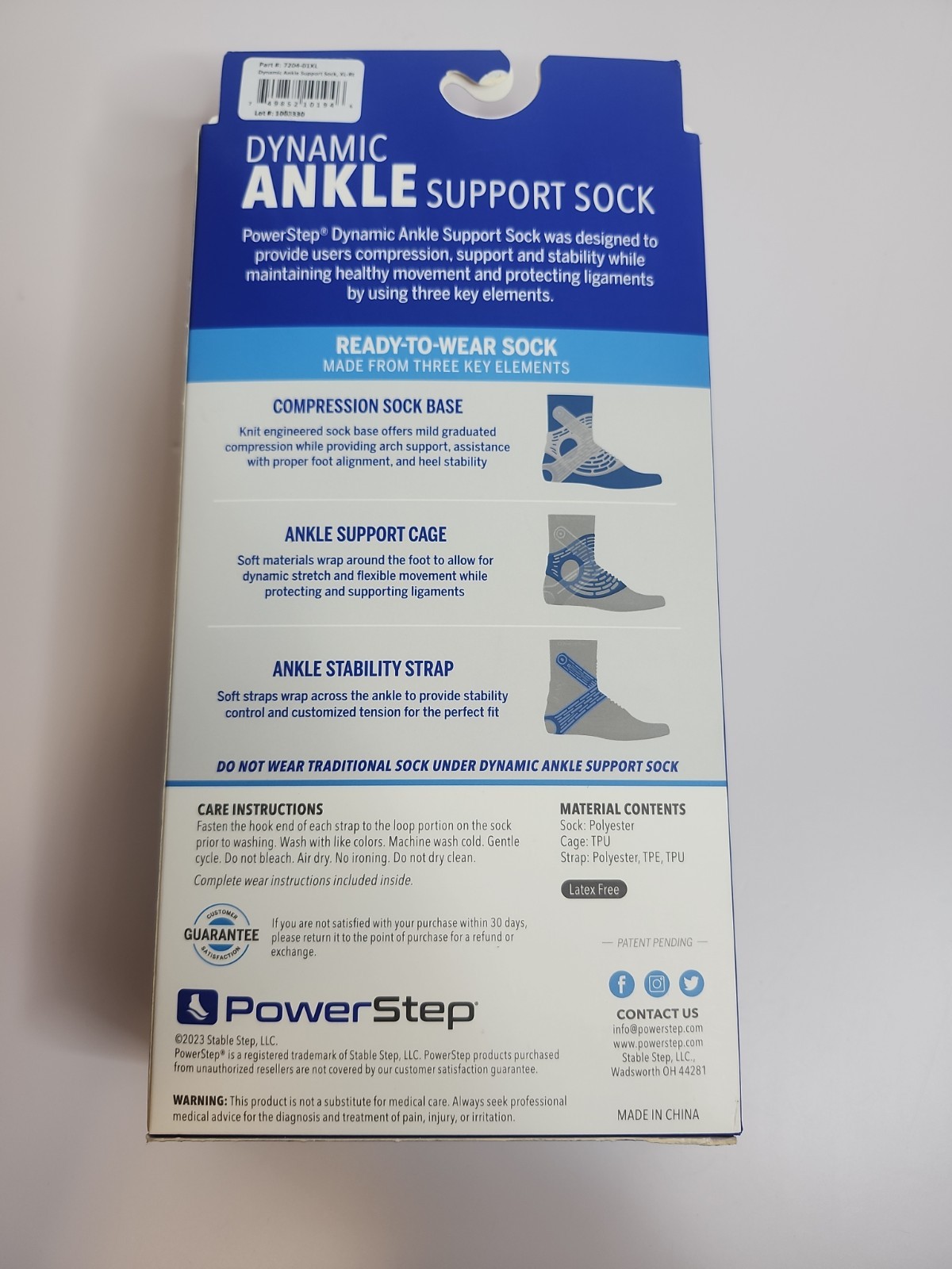 PowerStep Dynamic Ankle Support Sock Right Foot Sz XL Support Brace Protect NIB