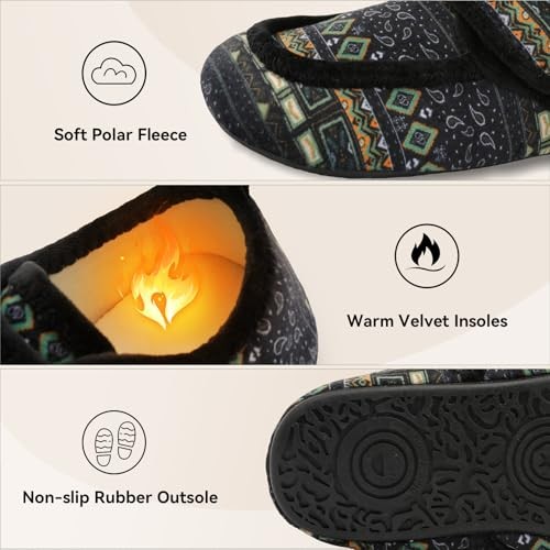 Womens Mens Slippers Diabetic House Slippers 7-7.5 Women/5.5-6 Men Blackboho
