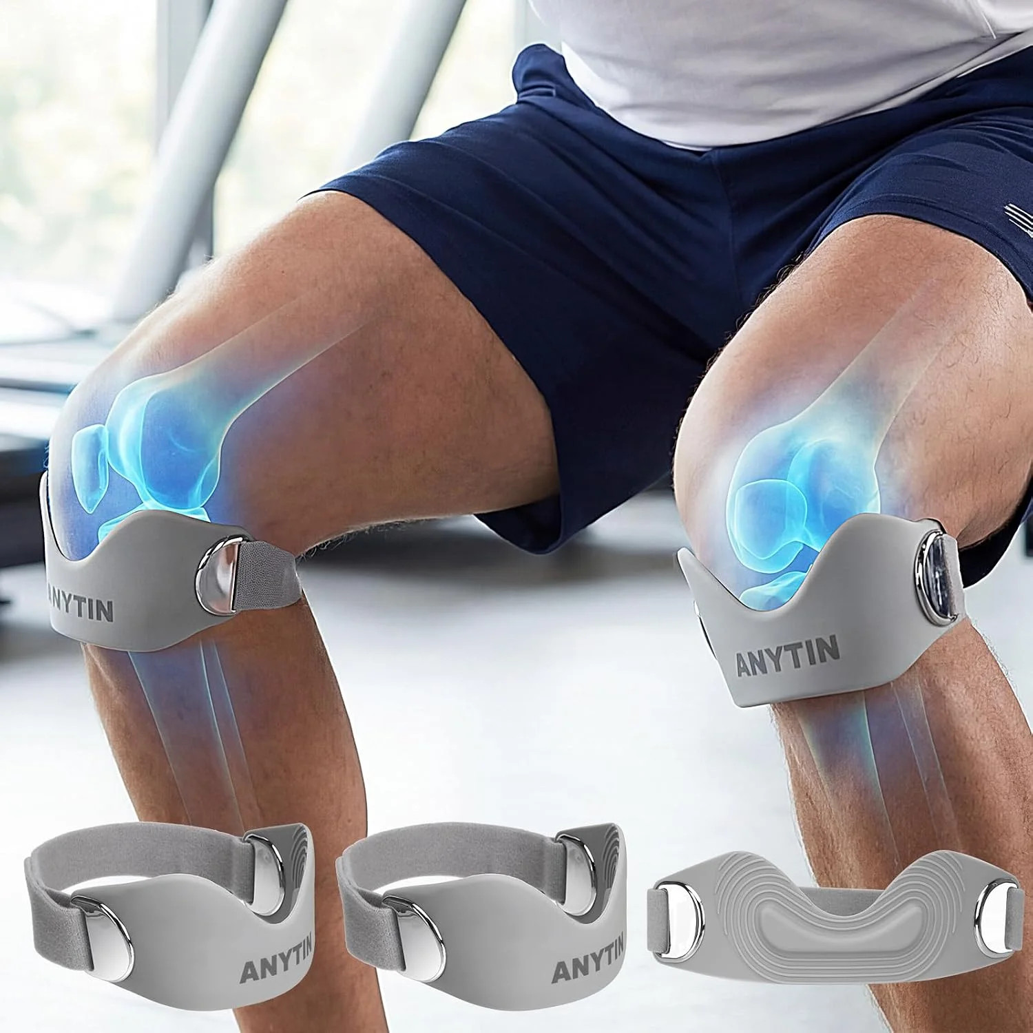 Silicone Patellar Tendon Support Strap 2 Pack, Knee Brace for Women & Men