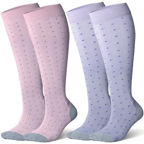 Bamboo Viscose Compression Socks Wide Calf 15-20 Medium Colorful Polka Dot