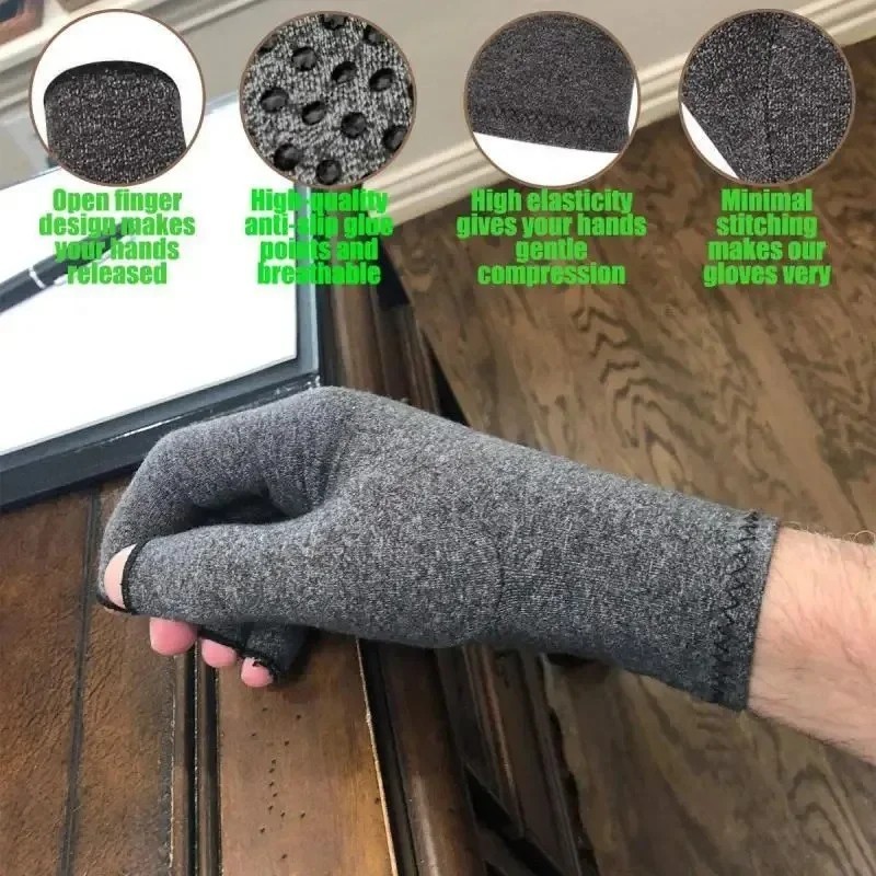 Copper Compression Gloves Arthritis Joint Pain Relief Hand Support Fingerless