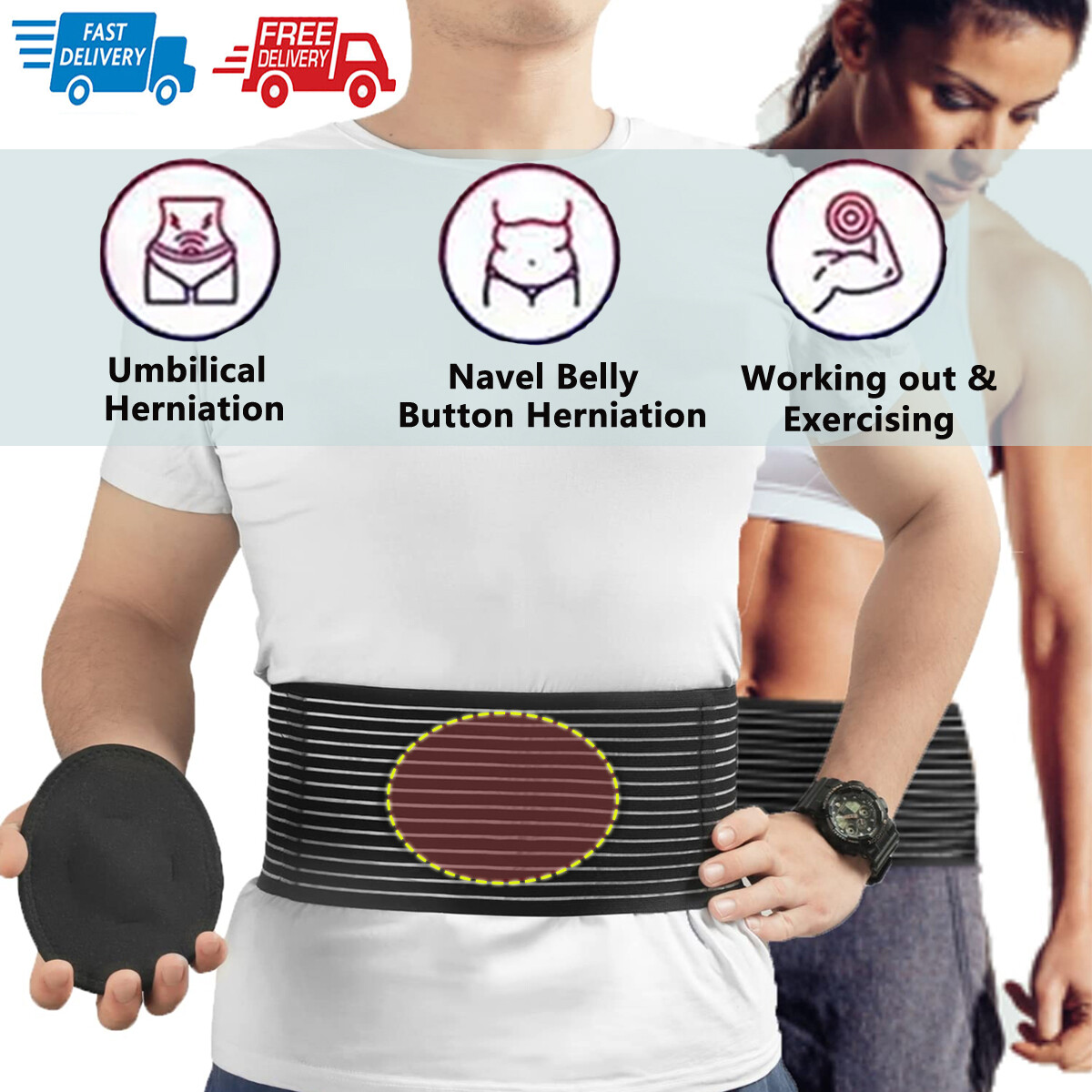 Umbilical Hernia Belt – Unisex – Abdominal Support Binder with Compression Pad