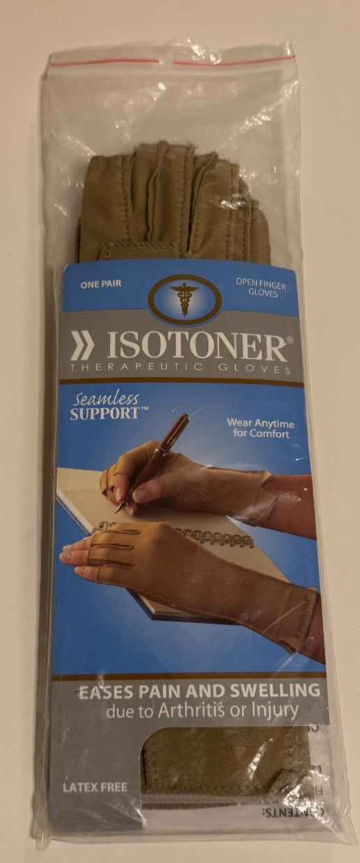 Isotoner Therapeutic Gloves Open Finger Camel Size Large Compression Pain Relief