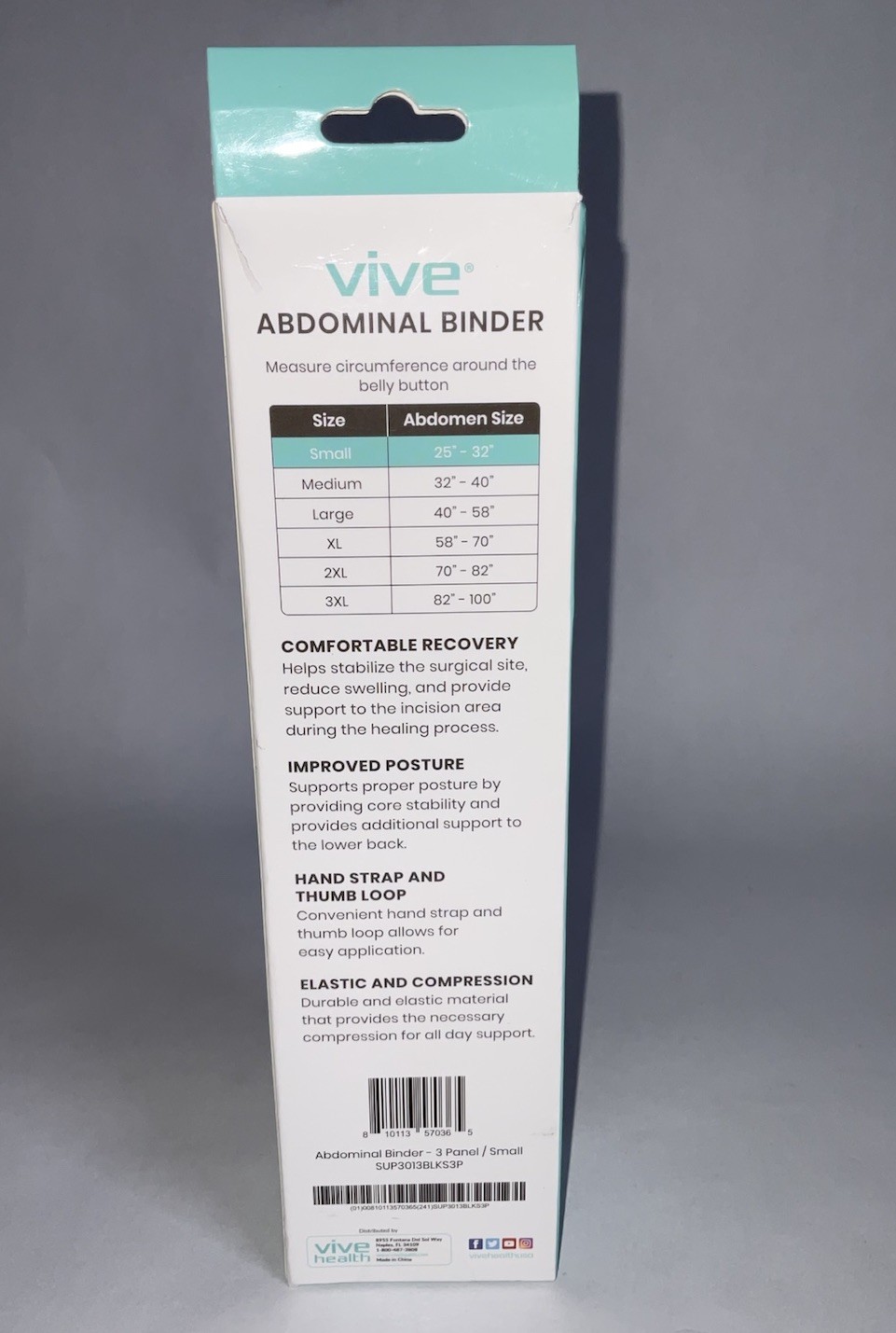 Vive Abdominal Binder Post Surgery (3 Panel) Size Small 25”-32”