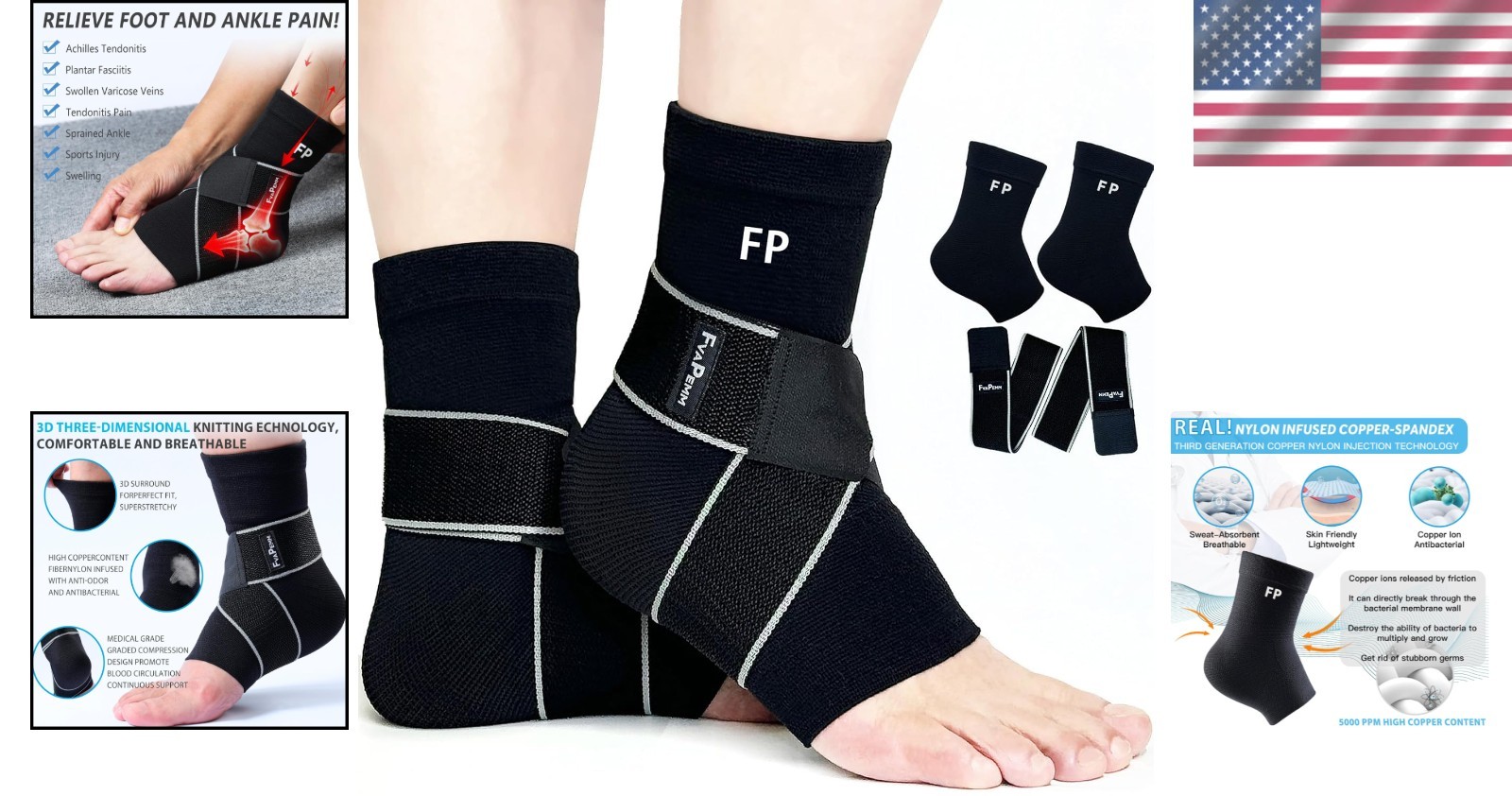 Comfortable Copper Ankle Compression Sleeve – 1 Pair for All Sports & Activities