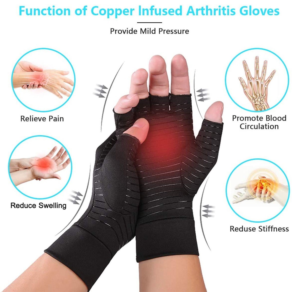 Copper Fiber Compression Gloves for Arthritis RSI Joint for Workout & Daily Use