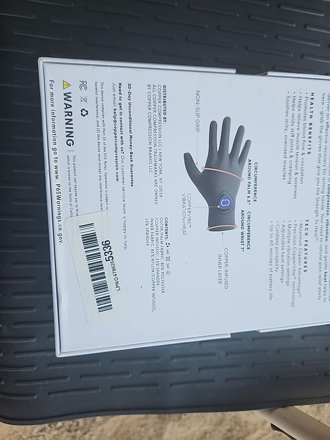 Copper Compression CopperVibe Vibration Heat Therapy Gloves Black (1 Pair)