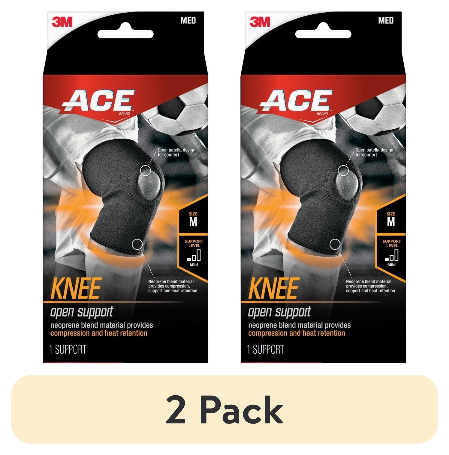 2 Pack Neoprene Open Knee Support Medium Compression Brace Heat Retention Mesh