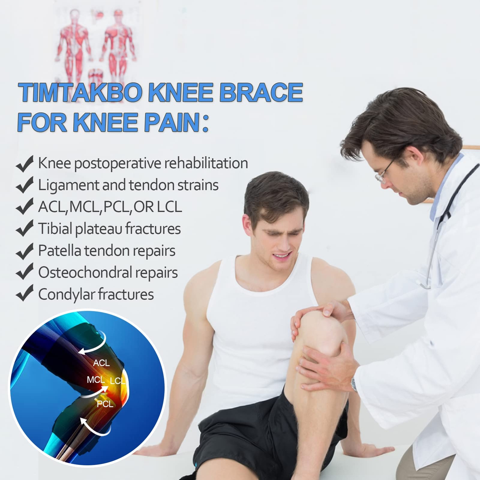 16inch Tall Hinged Knee Brace for Men/Women with Full Support with 4 Compress…