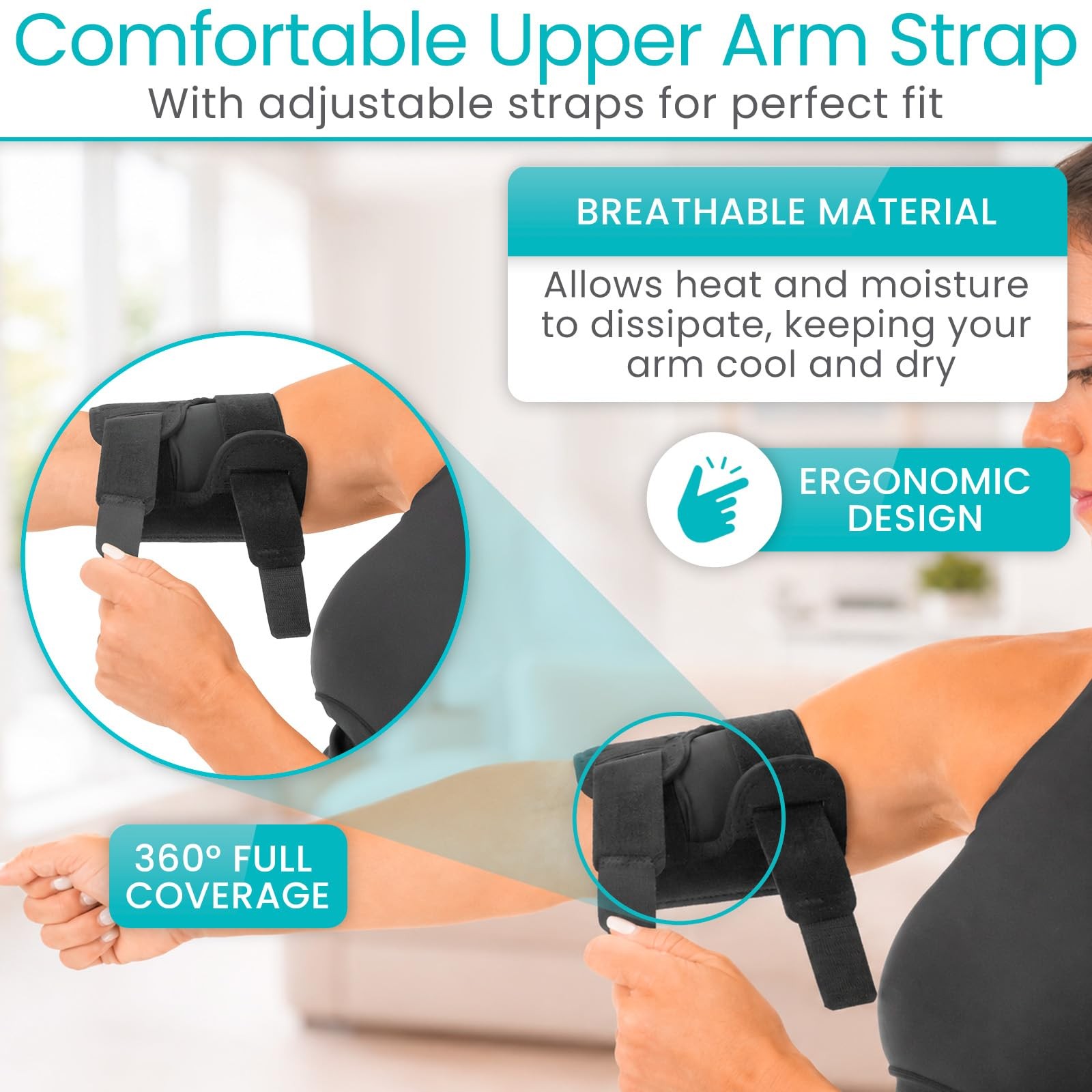 Vive Bicep Brace Compression Sleeve for Tendonitis – Upper Arm Medium, Black
