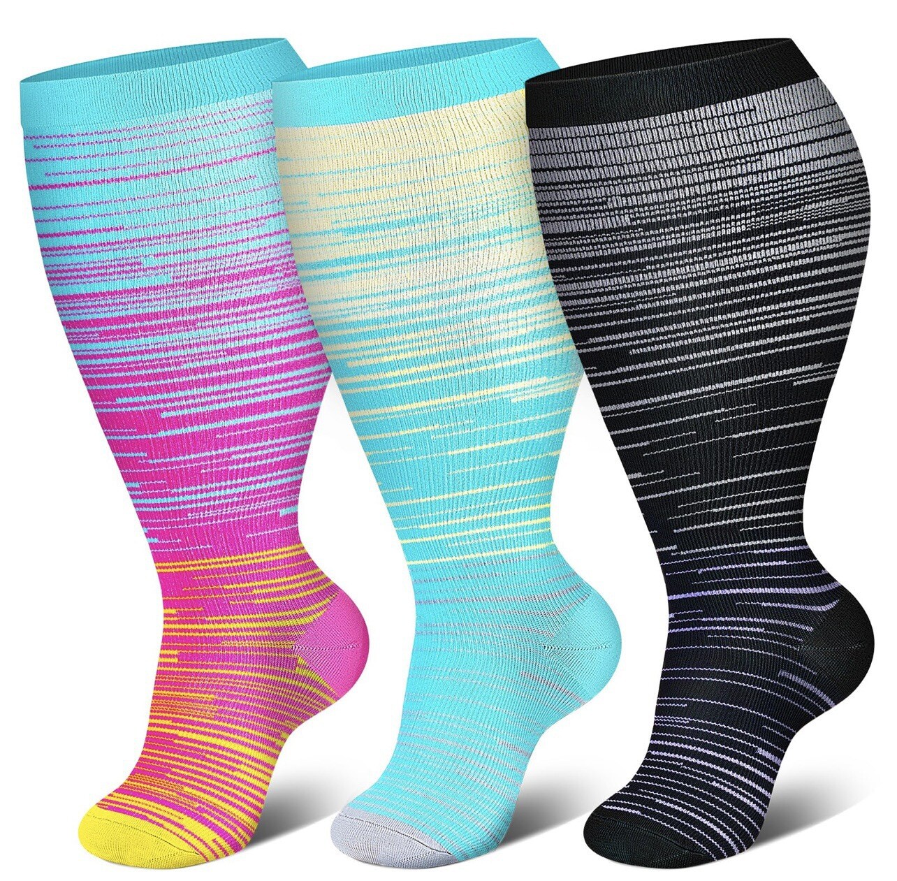 3/4/5 Pairs Plus Size Compression Socks Extra Wide Calf Knee High Support Socks