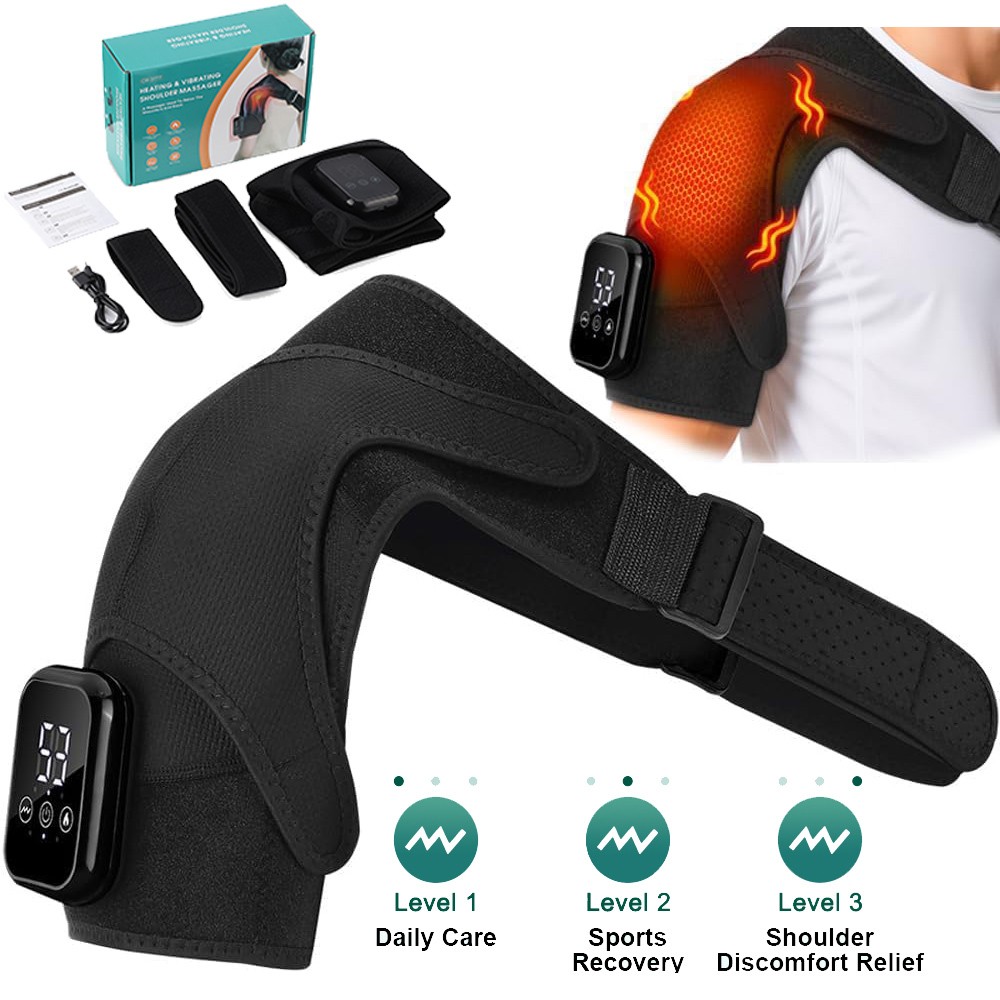 Cordless Shoulder Massager Pain Relief with 3 Vibration Modes, 3 Heating Levels