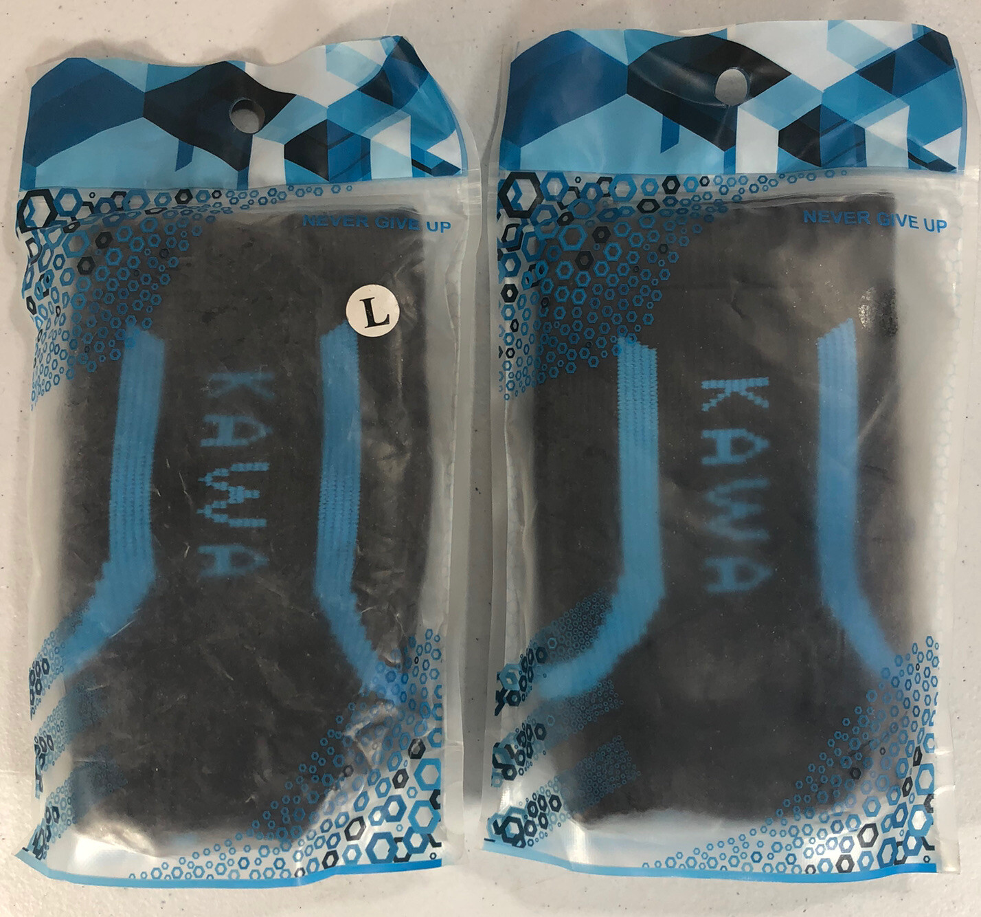 2 Pack KAWA Knee Compression Sleeve, LARGE 48-55cm BLACK Stretch Fabric Athlete