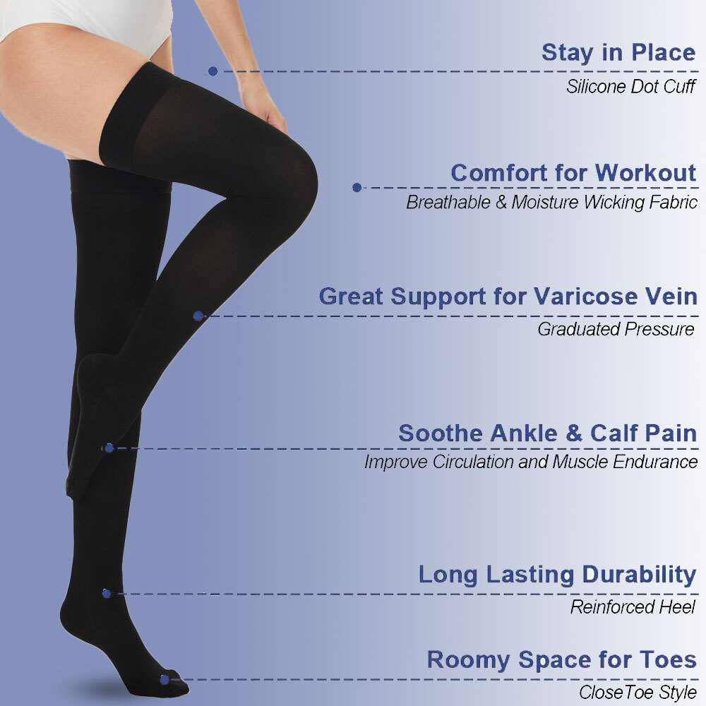 25-35mmhg 1/2 Pairs Women’S Solid Huethigh Highs Thick Tall Long Boot Stockings