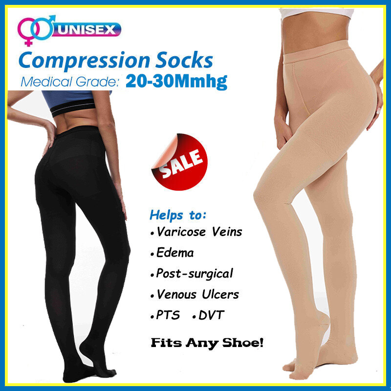 Medical Compression Pantyhose for Women & Men, Opaque Closed Toe 20-30mmHg Pants